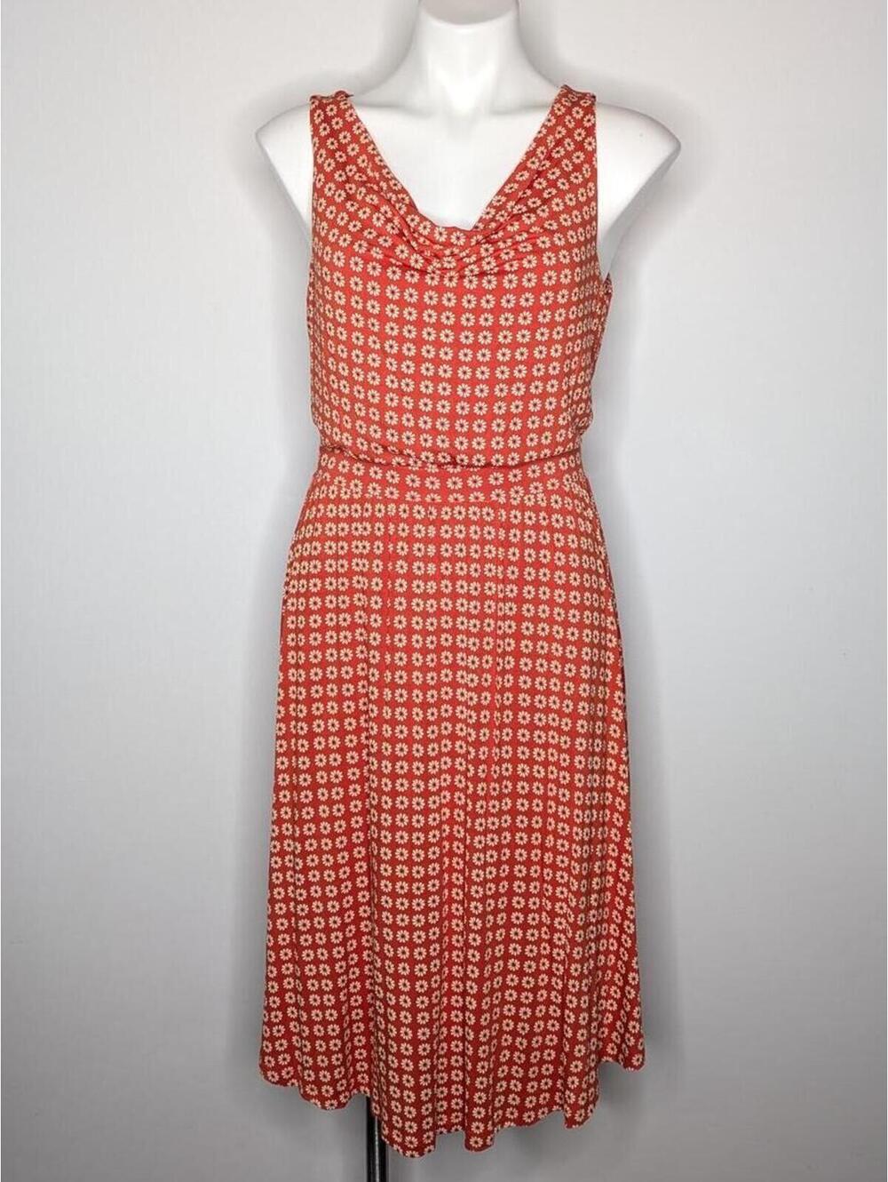 Anthro Maeve Orange White Floral Daisy Sleeveless Slouch Neck Midi Dress S